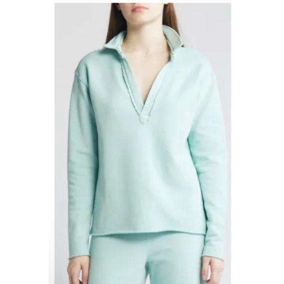 New Frank & Eileen Seafoam Green Triple Fleece Popover Henley Sweatshirt M